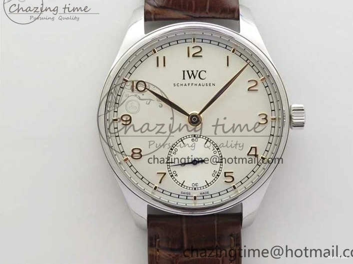 MIROTIME 0408 Original Portuguese IW358304 ZF 1:1 Best Edition SS White Dial RG Markers on Leather Strap A 7077
